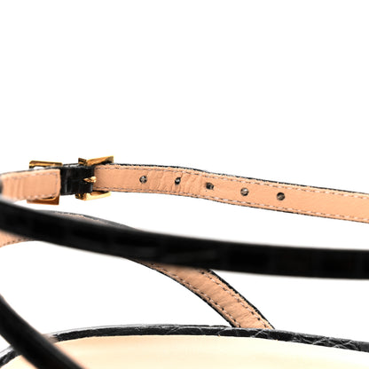 Fendi Vitello Crocodile Embossed Promenade Ankle Strap Sandals 36 Black 9 of 10