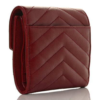 Saint Laurent Grain De Poudre Matelasse Chevron Monogram Compact Tri Fold Wallet Red 3 of 8
