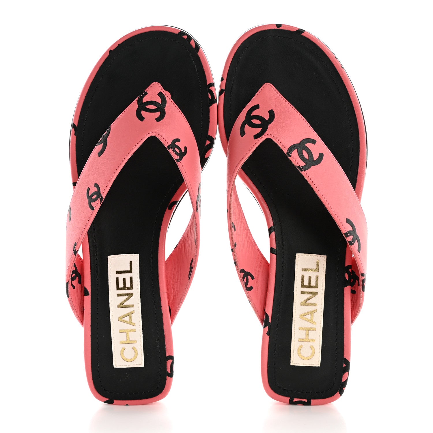 Chanel Lambskin Printed CC Thong Sandals 35 Pink Black 2 of 10