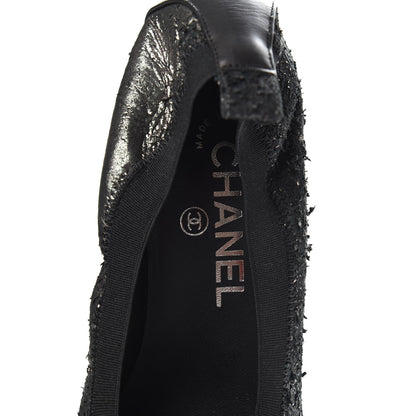 Chanel Metallic Lambskin Cap Toe CC Elastic Stretch Pumps 38 Black 7 of 8