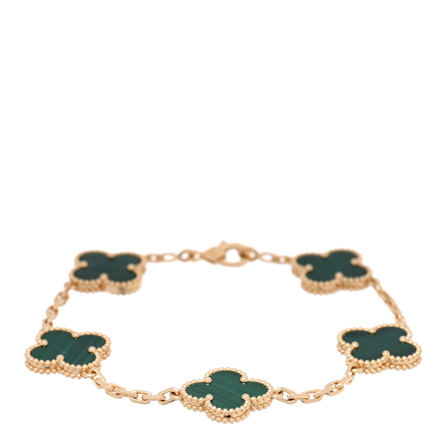Van Cleef & Arpels 18K Yellow Gold Malachite 5 Motifs Vintage Alhambra Bracelet 1 of 4
