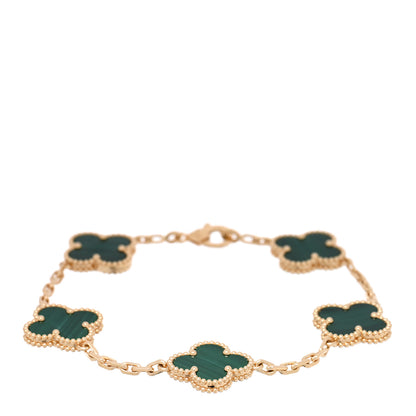 Van Cleef & Arpels 18K Yellow Gold Malachite 5 Motifs Vintage Alhambra Bracelet 1 of 4