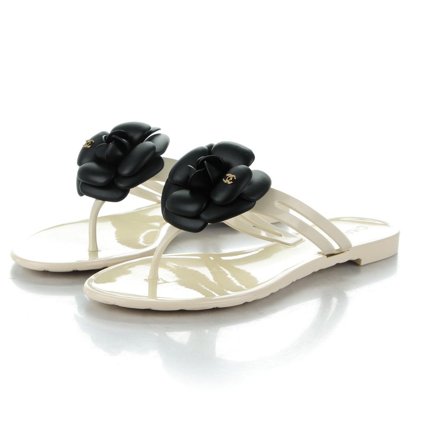 Jelly Camellia Thong Sandals 38 Ivory Black