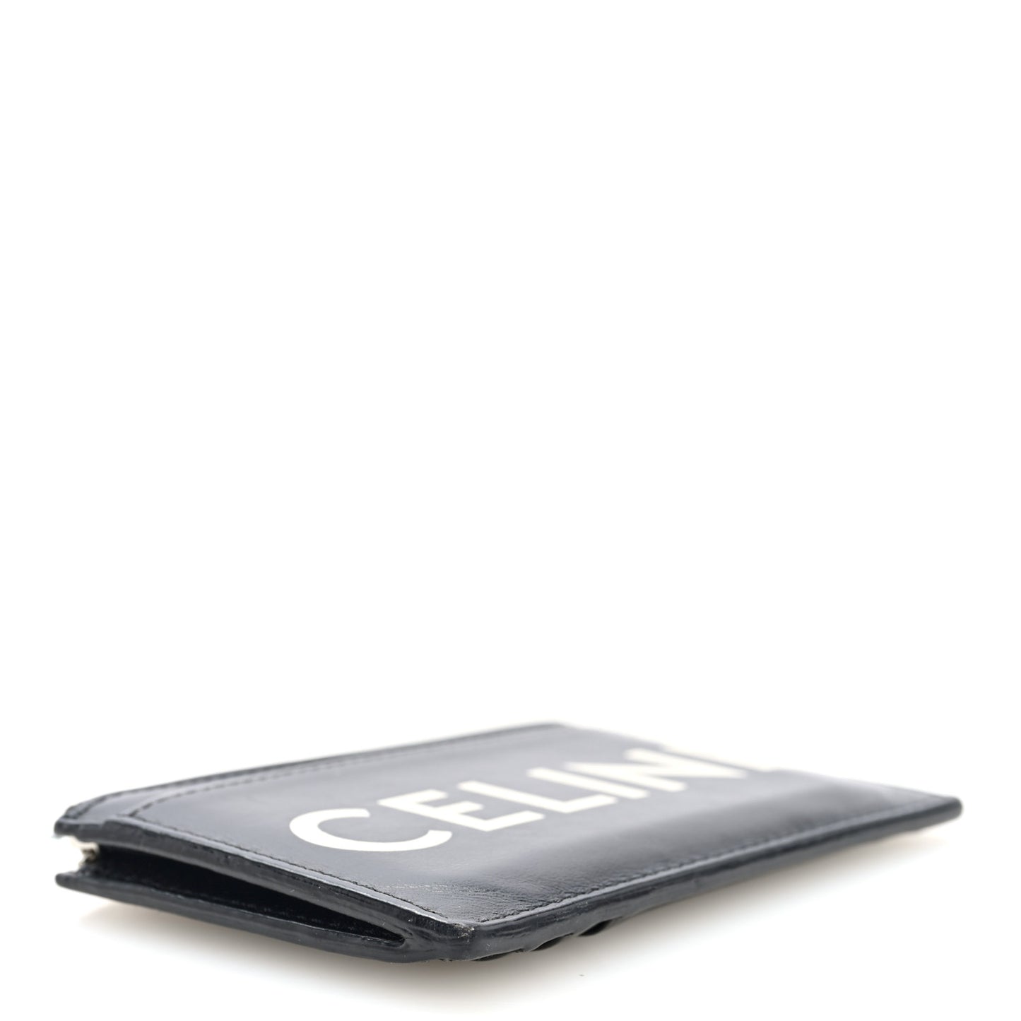 Smooth Lambskin Zip Logo Card Holder Black White