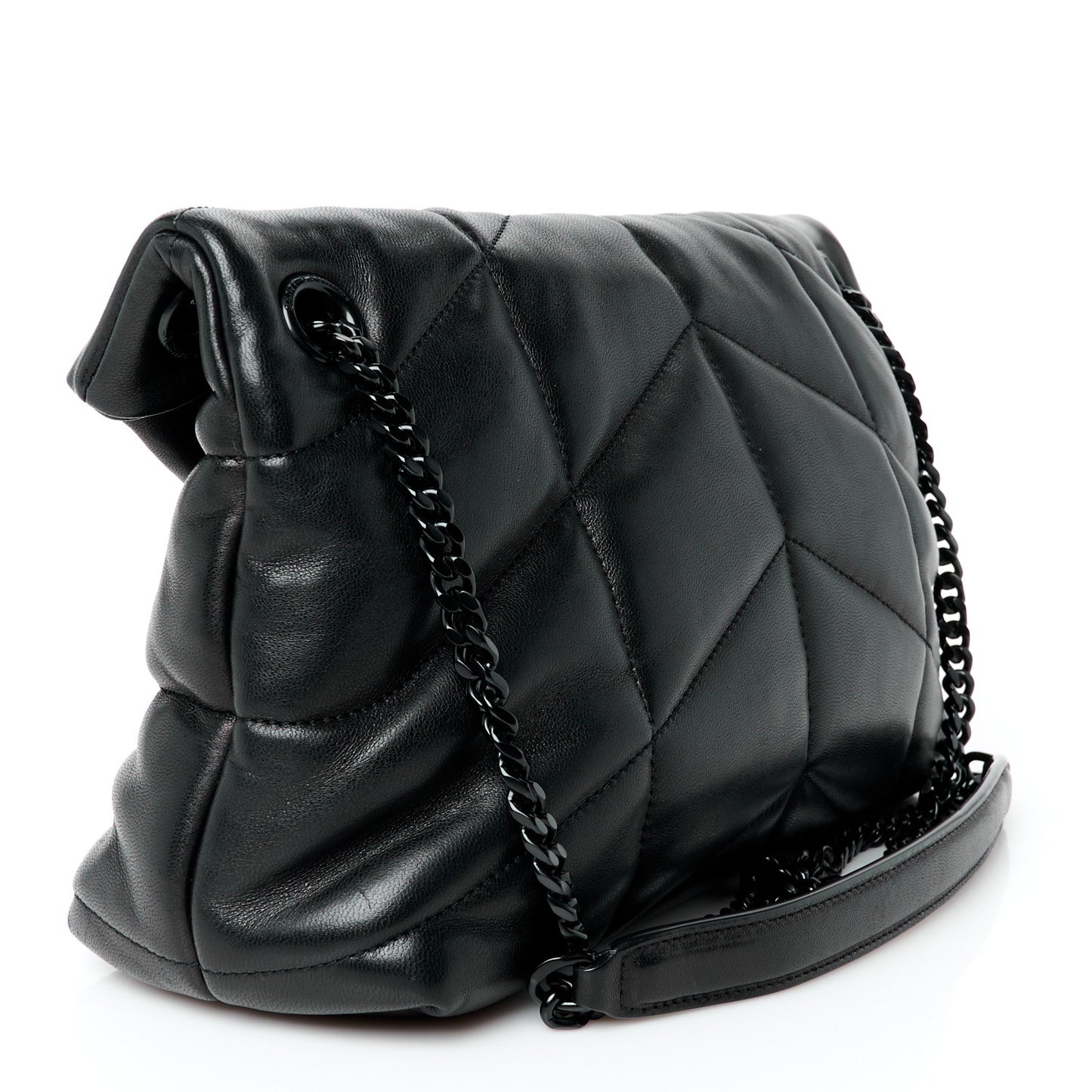 Lambskin Quilted Monogram Monochrome Small Loulou Puffer Chain Satchel Black