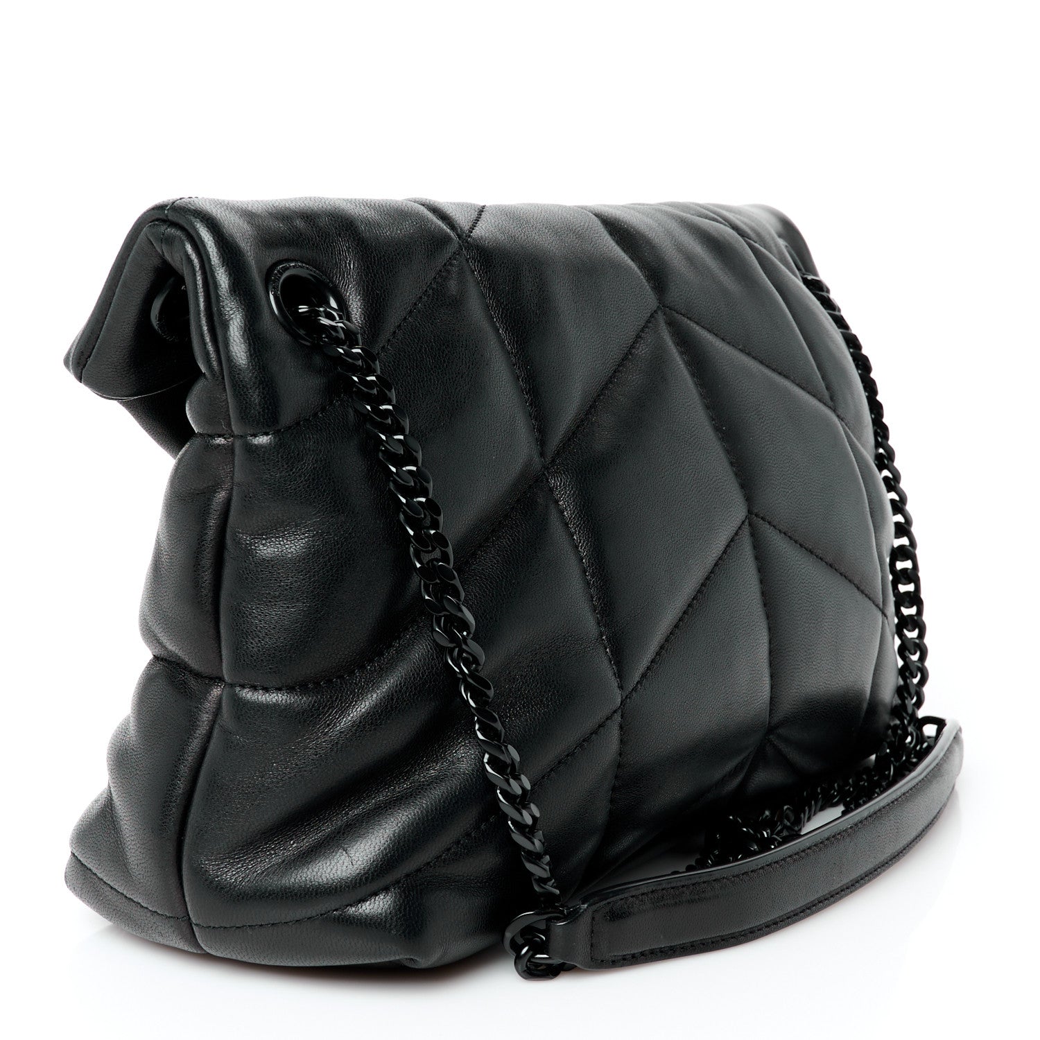 Saint Laurent Lambskin Quilted Monogram Monochrome Small Loulou Puffer Chain Satchel Black 3 of 11