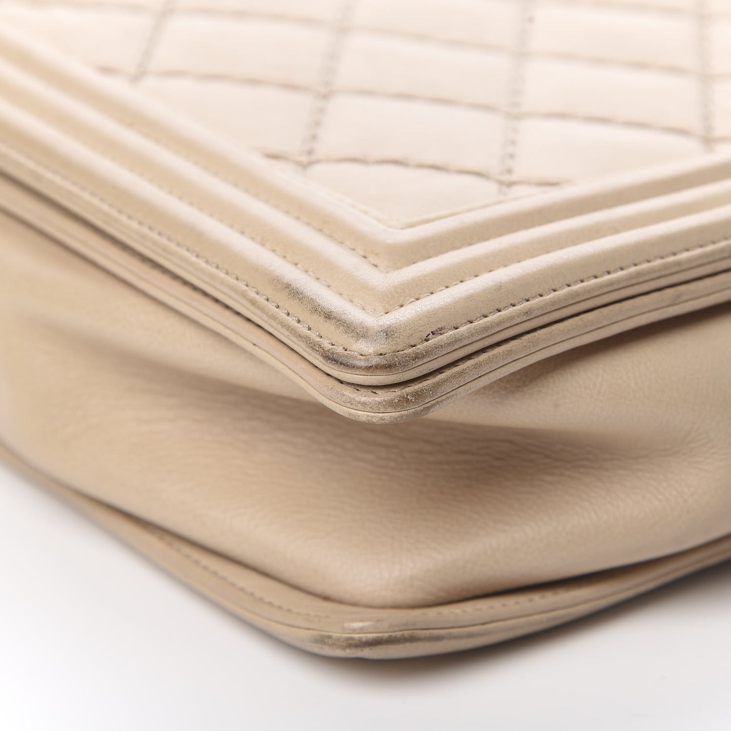 Calfskin Double Stitch Large Boy Flap Beige