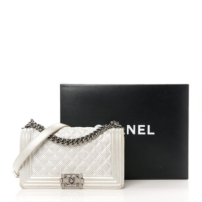 Chanel Metallic Perforated Lambskin Quilted Medium Boy Flap Argent 12 of 12