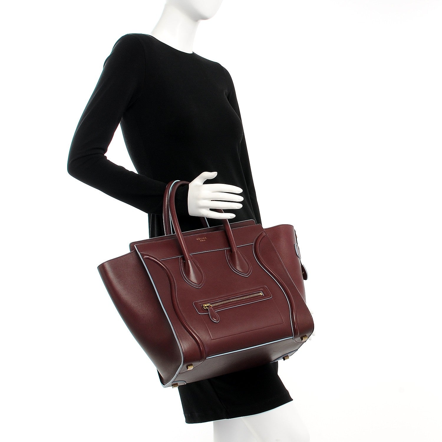 Celine Palmelato Mini Luggage Burgundy Azur Blue 2 of 7