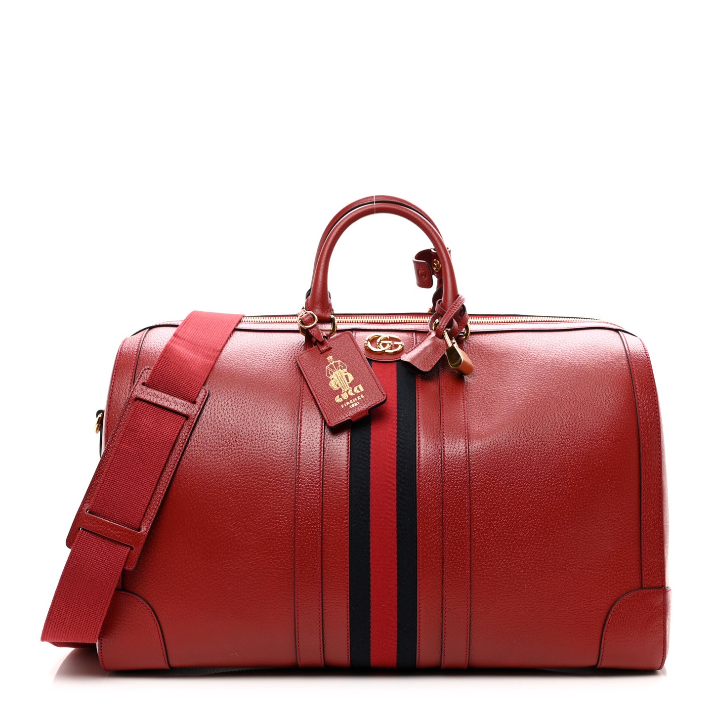 Textured Dollar Calfskin Web Large Duffle Bag Red