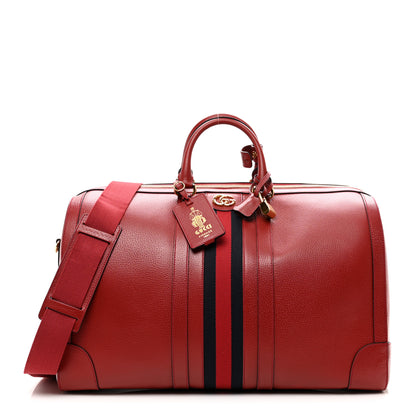 Gucci Textured Dollar Calfskin Web Large Duffle Bag Red 1 of 10