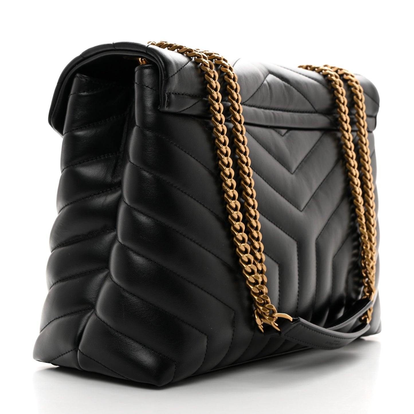 Calfskin Y Quilted Monogram Medium Loulou Chain Satchel Black