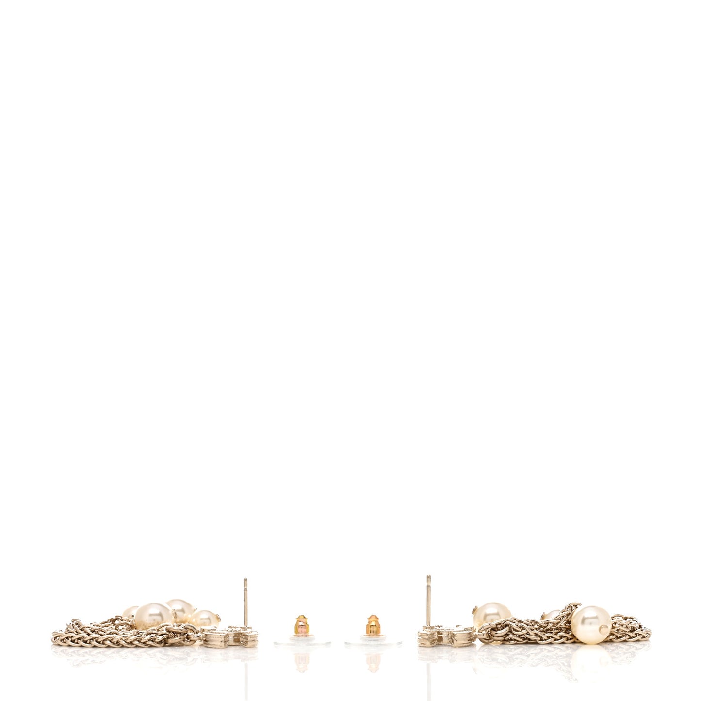 Pearl Chain CC Dangle Earrings Gold
