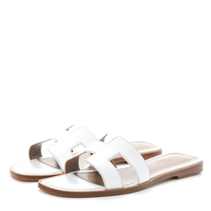 Hermes Box Calfskin Oran Sandals 36.5 White 3 of 7