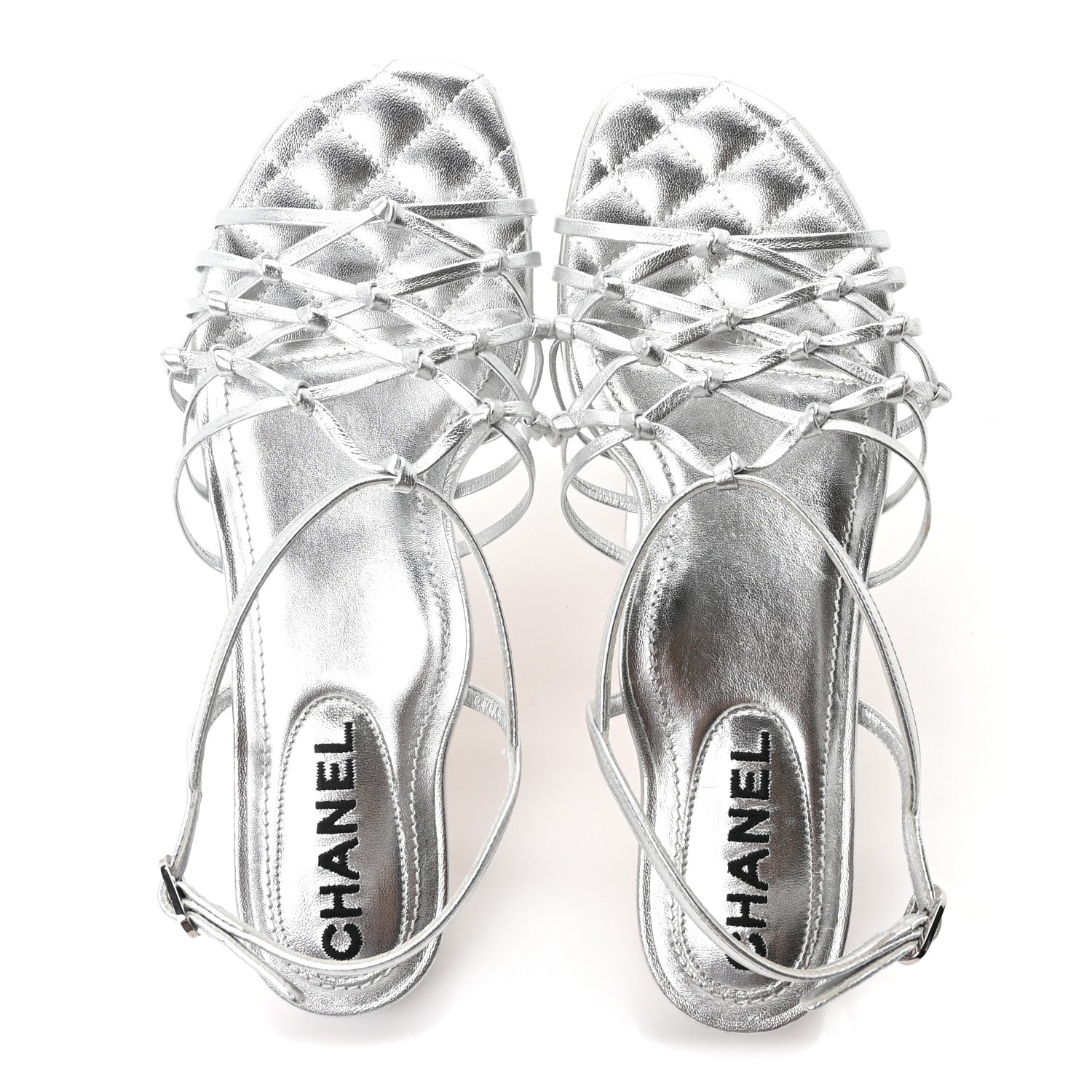 Chanel Laminated Lambskin CC Sandals 36.5 Silver 2 of 9