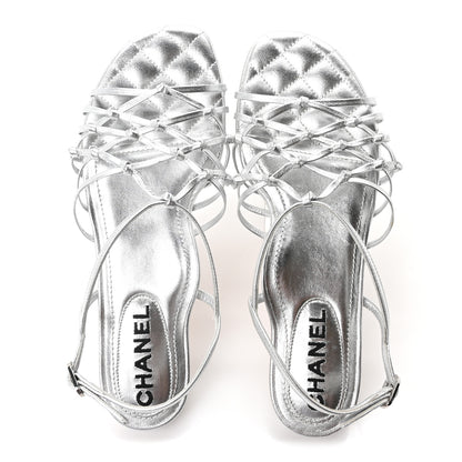 Chanel Laminated Lambskin CC Sandals 36.5 Silver 2 of 9