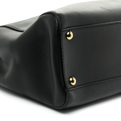 Fendi Vitello Morgan Fabric Jacquard Pequin Medium Peekaboo Iconic Satchel Black Tobacco 11 of 27