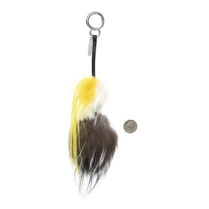 Fendi Fox Mink Goat Fur Mini Karlito Bag Charm White Black Flamingo 2 of 5