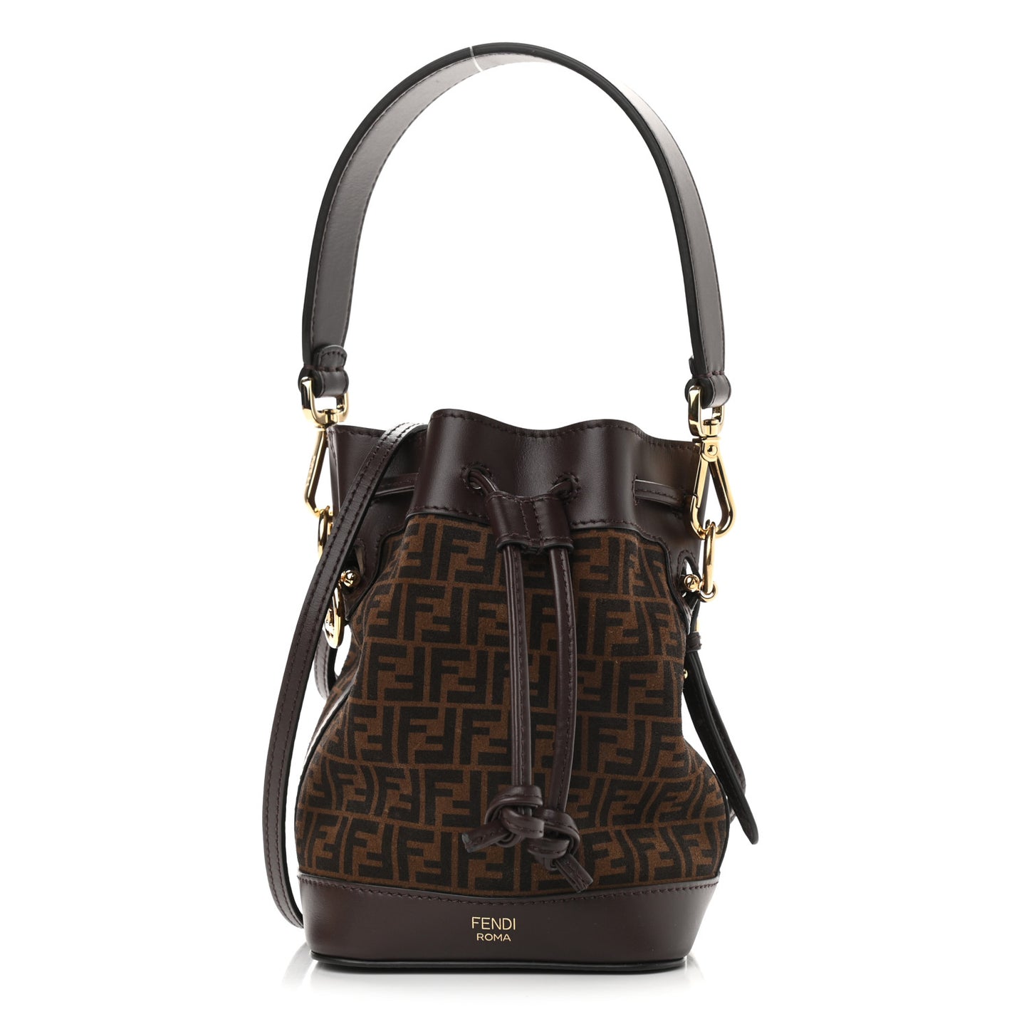 Suede Vitello King F is Fendi Micro FF Mini Mon Tresor Bucket Bag Sigaro Marrone Ebano