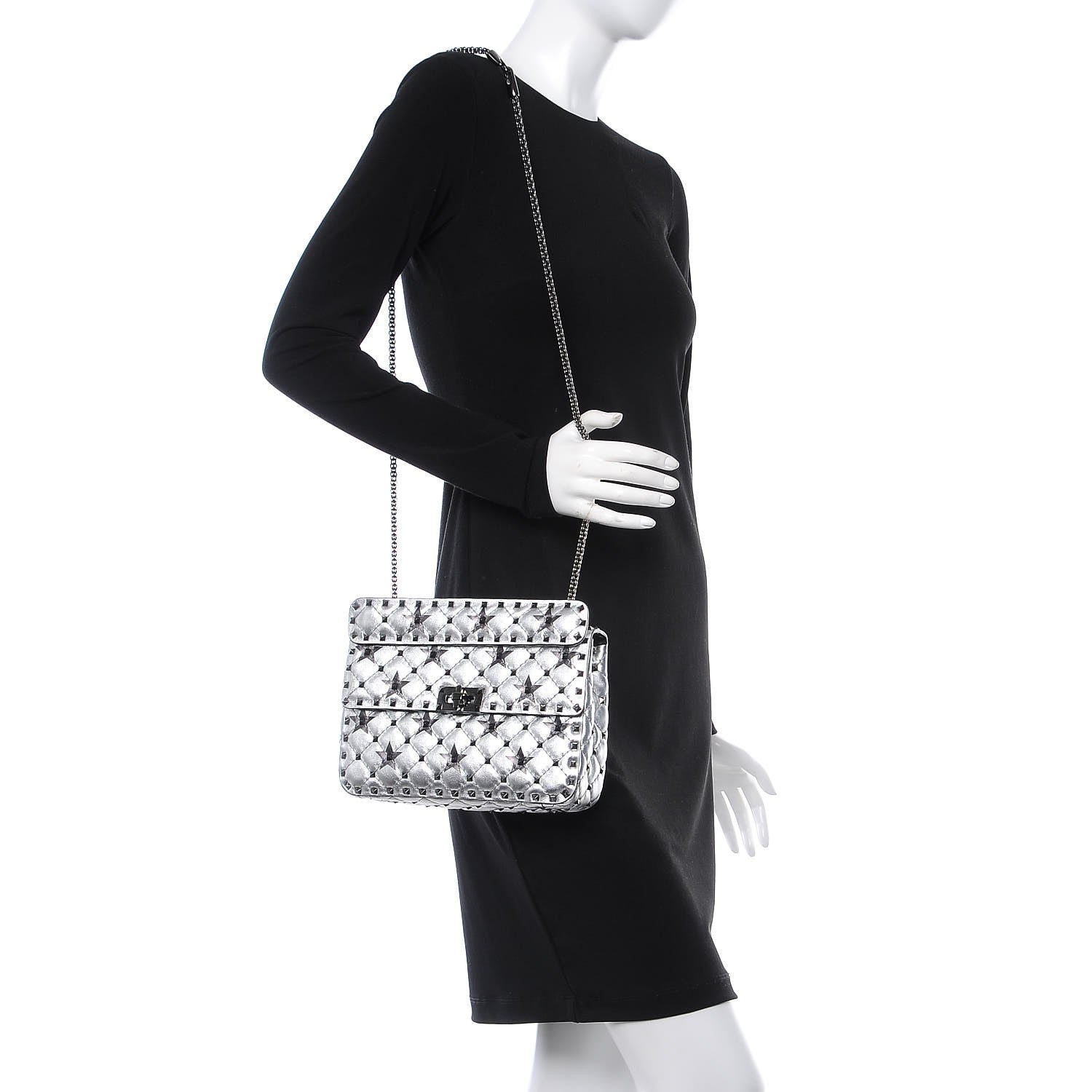 Valentino Garavani Metallic Lambskin Medium Star Rockstud Spike Shoulder Bag Silver 2 of 6