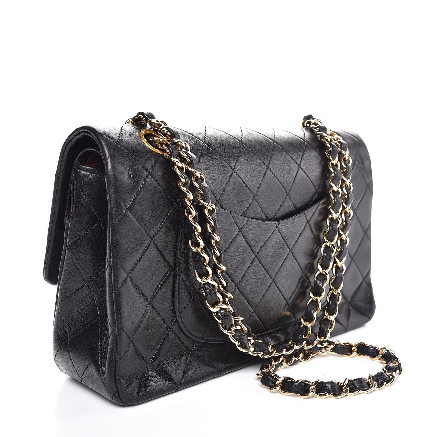 Lambskin Quilted Medium Double Flap Black