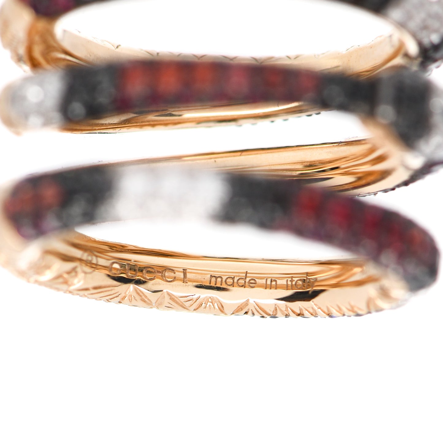 18K Yellow Gold Black Diamond Topaz Sapphire Diamond Ouroboros Snake Three-Row Ring 44 3