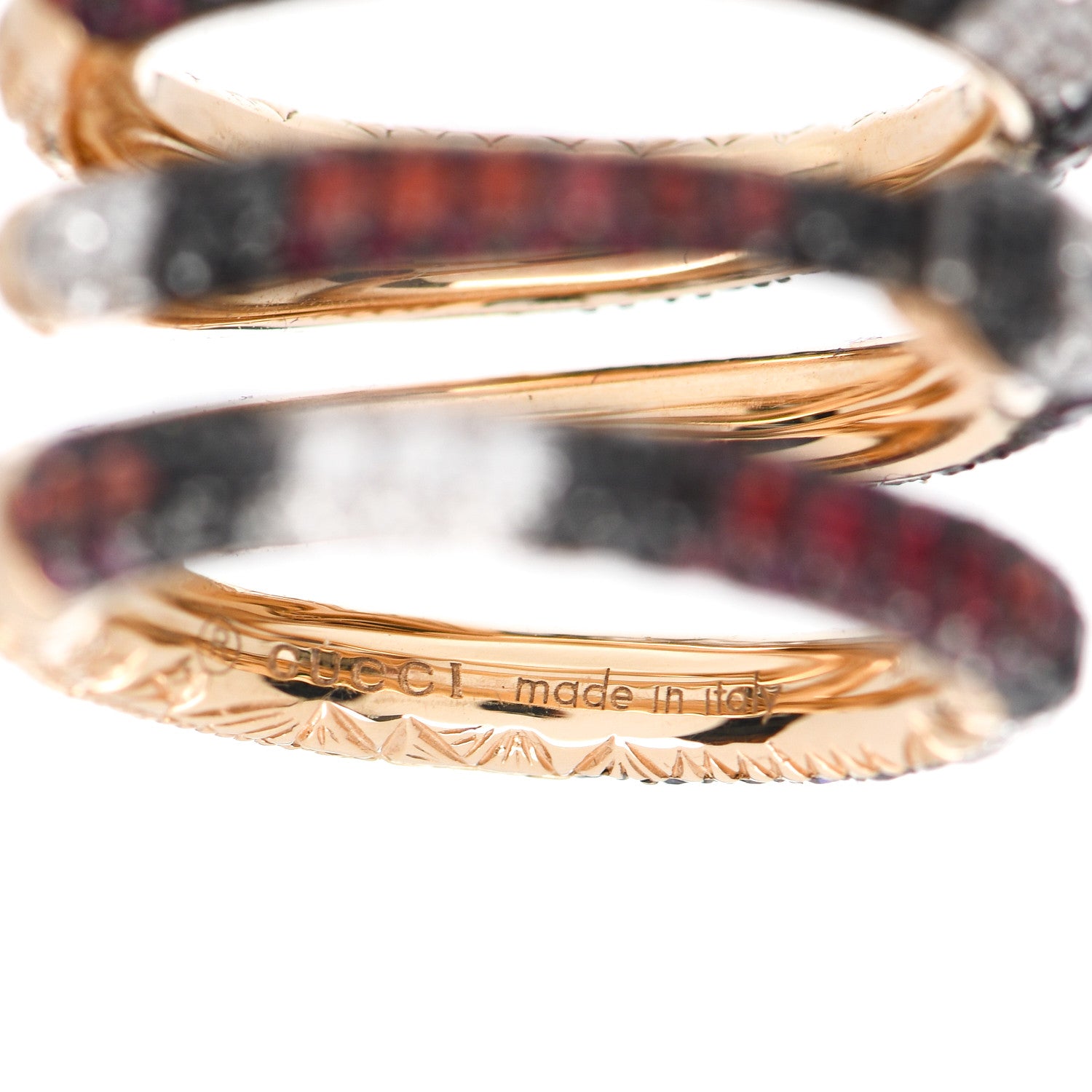 Gucci 18K Yellow Gold Black Diamond Topaz Sapphire Diamond Ouroboros Snake Three-Row Ring 44 3 6 of 7