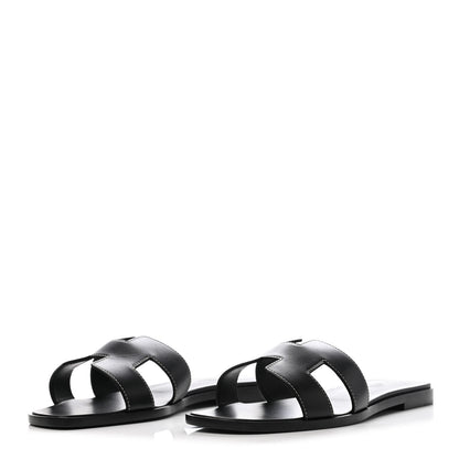 Hermes Box Calfskin Oran Sandals 39.5 Black 3 of 8