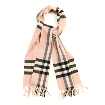 Burberry Cashmere Giant Heritage Check Fringe Scarf Ash Rose 1 of 3