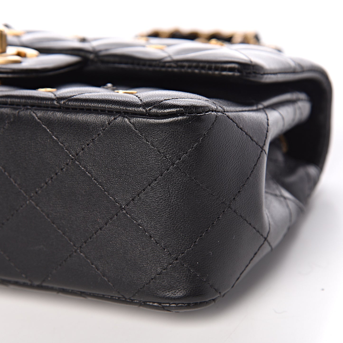 Lambskin Quilted Studded Mini Rectangular Flap Black