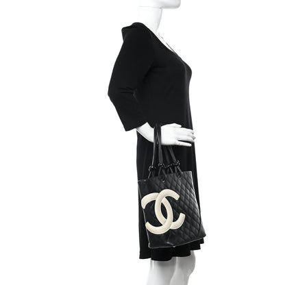 Chanel Calfskin Quilted Medium Cambon Tote Black White 2 of 14