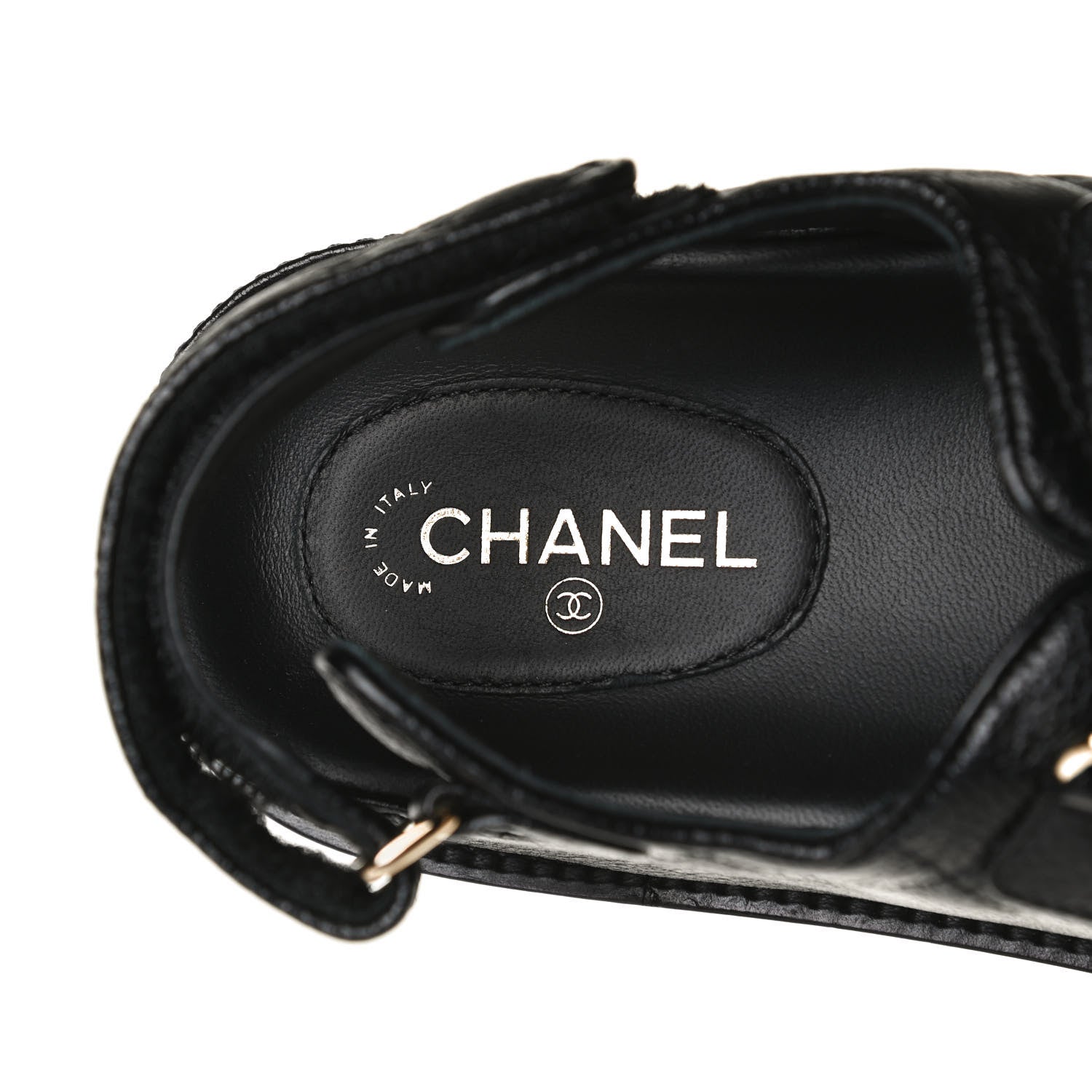 Chanel Grained Calfskin Velcro Dad Sandals 37.5 Black 10 of 12