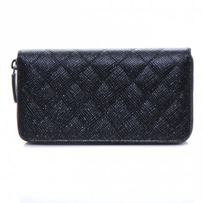 Chanel Glittered Calfskin Quilted Large Gusset Zip Wallet Black 3 of 8