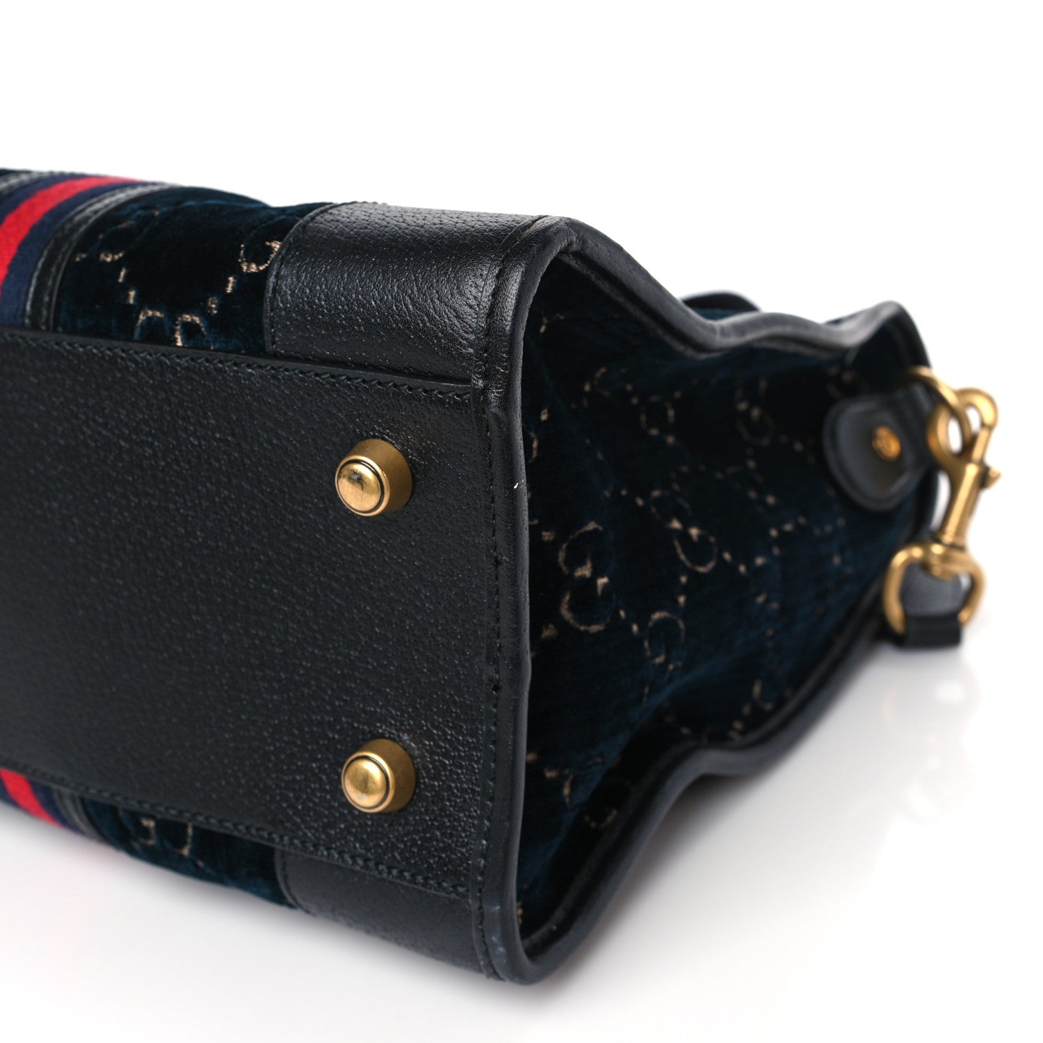 Gucci Velvet GG Monogram Textured Calfskin Web Medium Duffle Bag Blue Beige Black 9 of 9