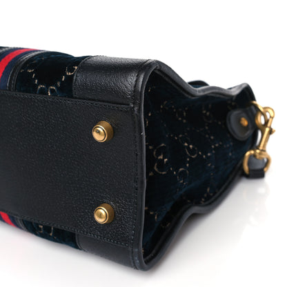 Gucci Velvet GG Monogram Textured Calfskin Web Medium Duffle Bag Blue Beige Black 9 of 9