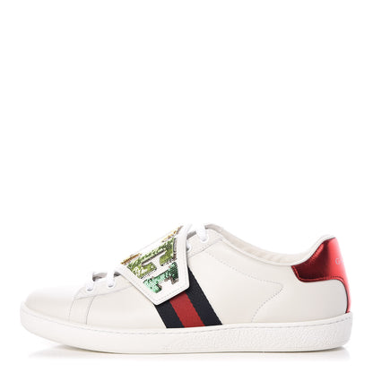 Gucci Calfskin Sequins Web Game Logo Womens Ace Sneakers 38.5 White 1 of 13