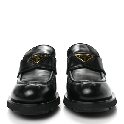 Prada Spazzolato Metal Triangle Logo 50mm Lug Sole Loafers 39 Black 2 of 7