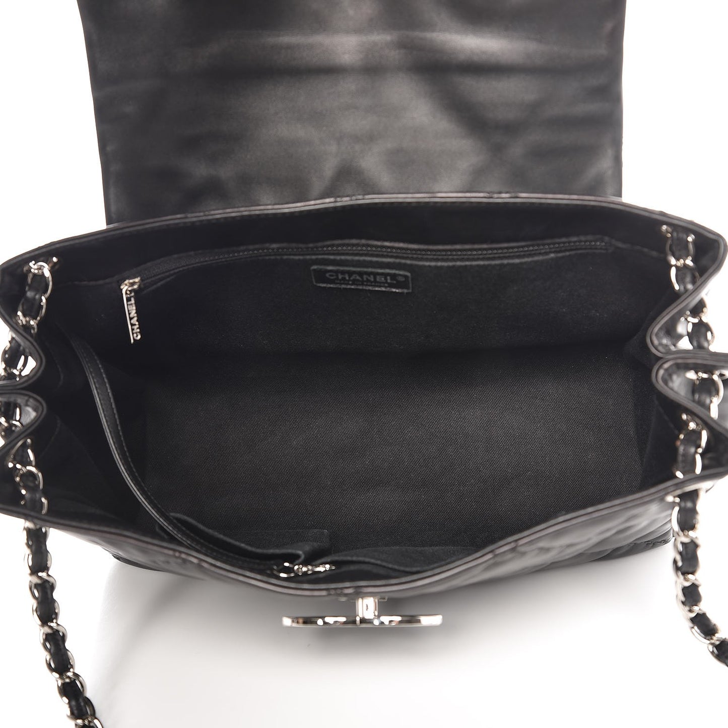 Calfskin Double Stitch Large Hamptons Flap Bag Black