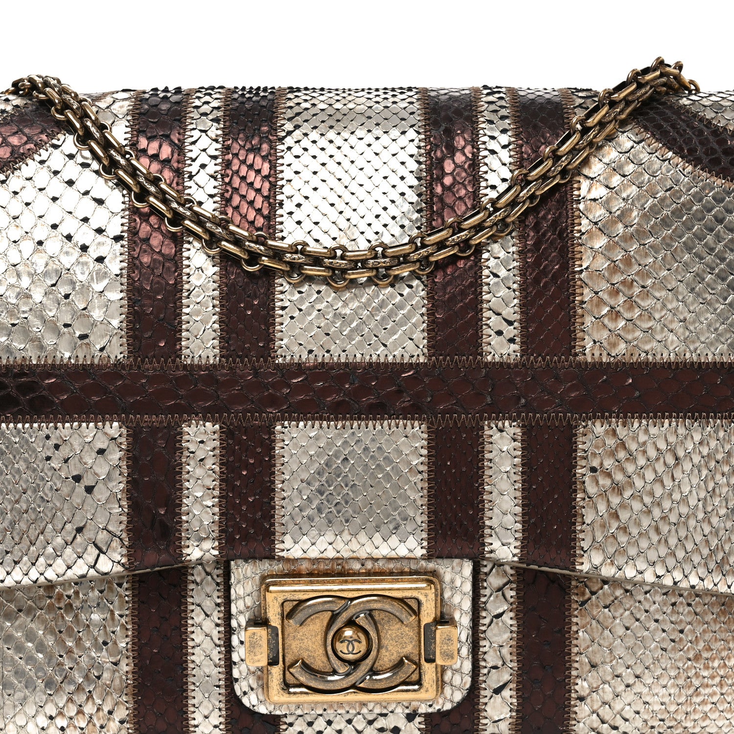 Chanel Metallic Snakeskin Jumbo Single Flap Light Gold Bronze 8 of 10