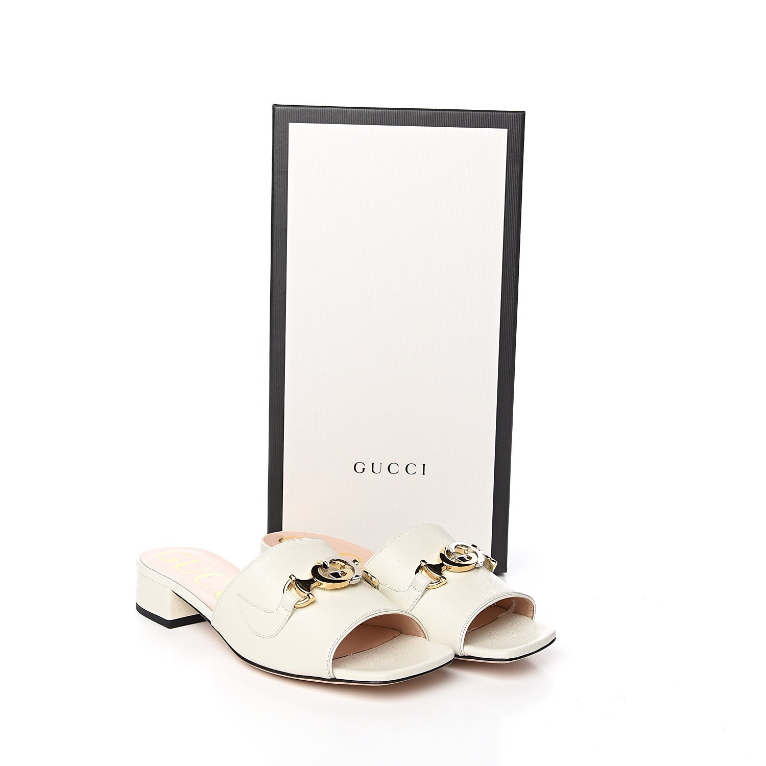 Gucci Malaga Kid Zumi Mid Heel Slide Sandals 36 Dusty White 9 of 9