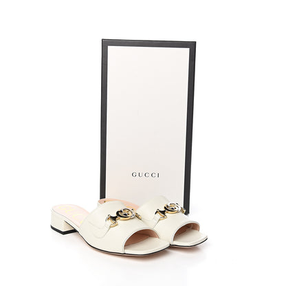 Gucci Malaga Kid Zumi Mid Heel Slide Sandals 36 Dusty White 9 of 9
