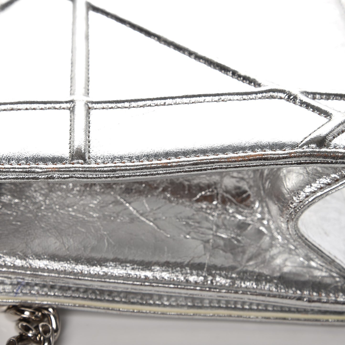 Metallic Crinkled Lambskin Medium Diorama Flap Bag Silver