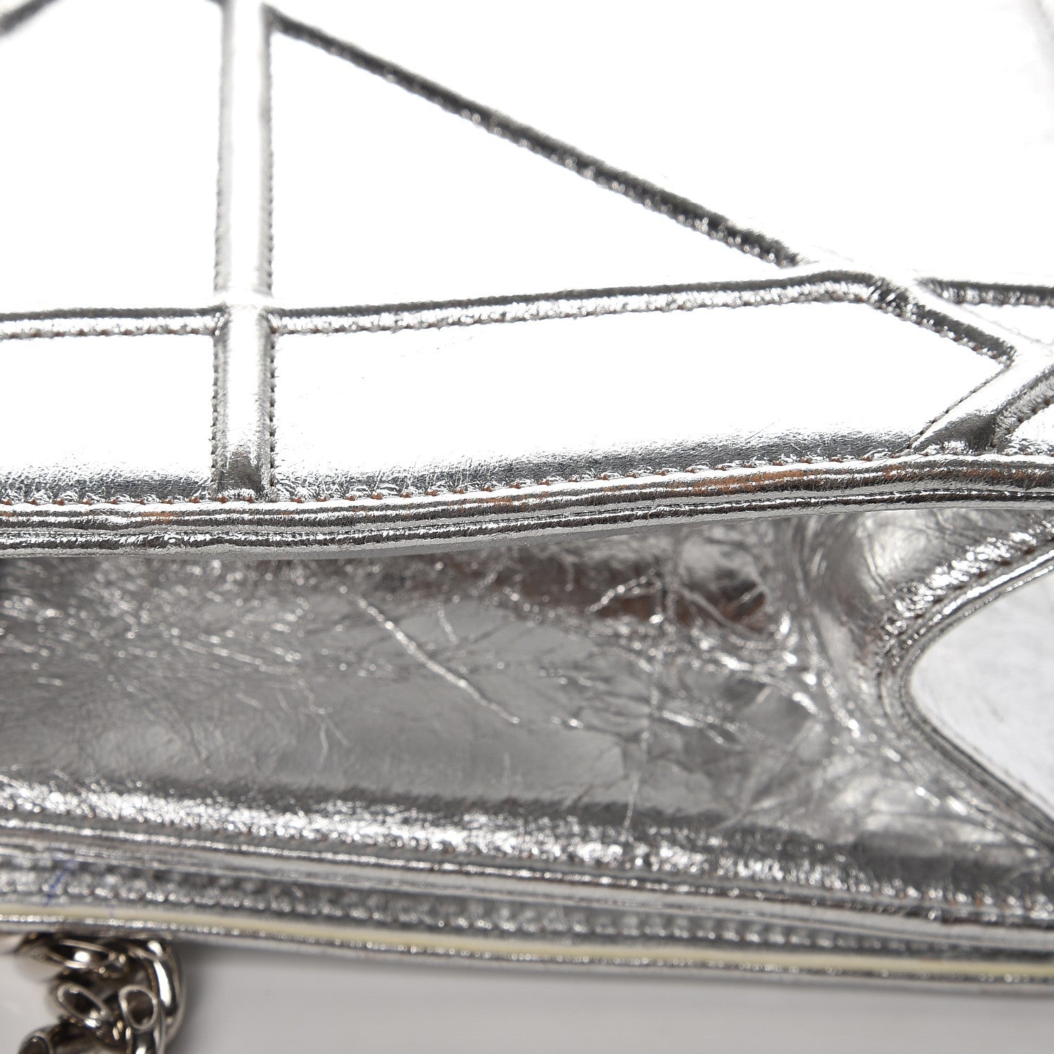 Christian Dior Metallic Crinkled Lambskin Medium Diorama Flap Bag Silver 11 of 17