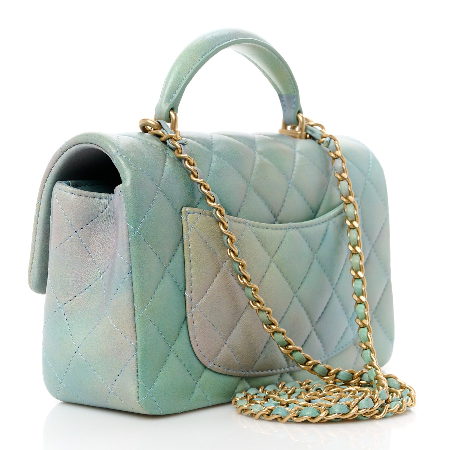 Lambskin Quilted Ombre Mini Top Handle Rectangular Flap Blue Green