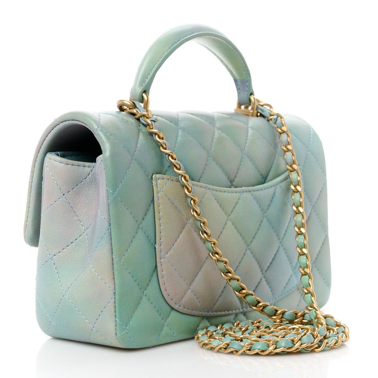 Chanel Lambskin Quilted Ombre Mini Top Handle Rectangular Flap Blue Green 3 of 12
