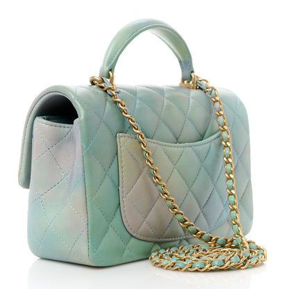 Chanel Lambskin Quilted Ombre Mini Top Handle Rectangular Flap Blue Green 3 of 12