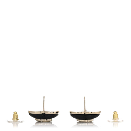 Chanel Lambskin CC Heart Earrings Black Gold 3 of 4