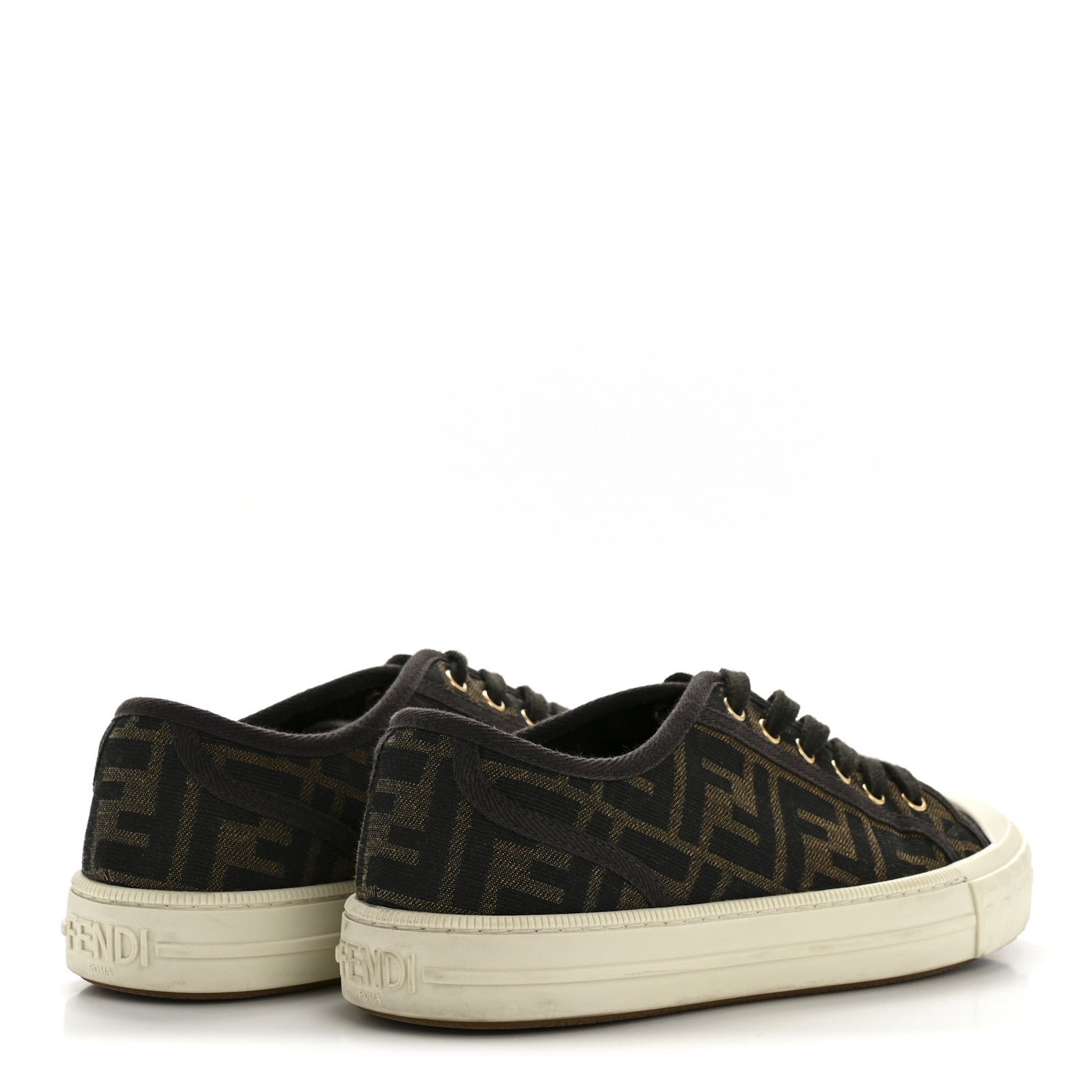 Fendi Fabric Jacquard FF Womens Domino Low Top Sneakers 37.5 Tobacco 5 of 10