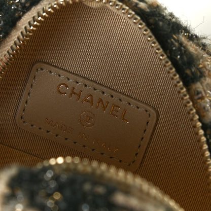 Chanel Tweed Shearling Round Clutch With Chain and Coin Purse Beige Black 10 of 12