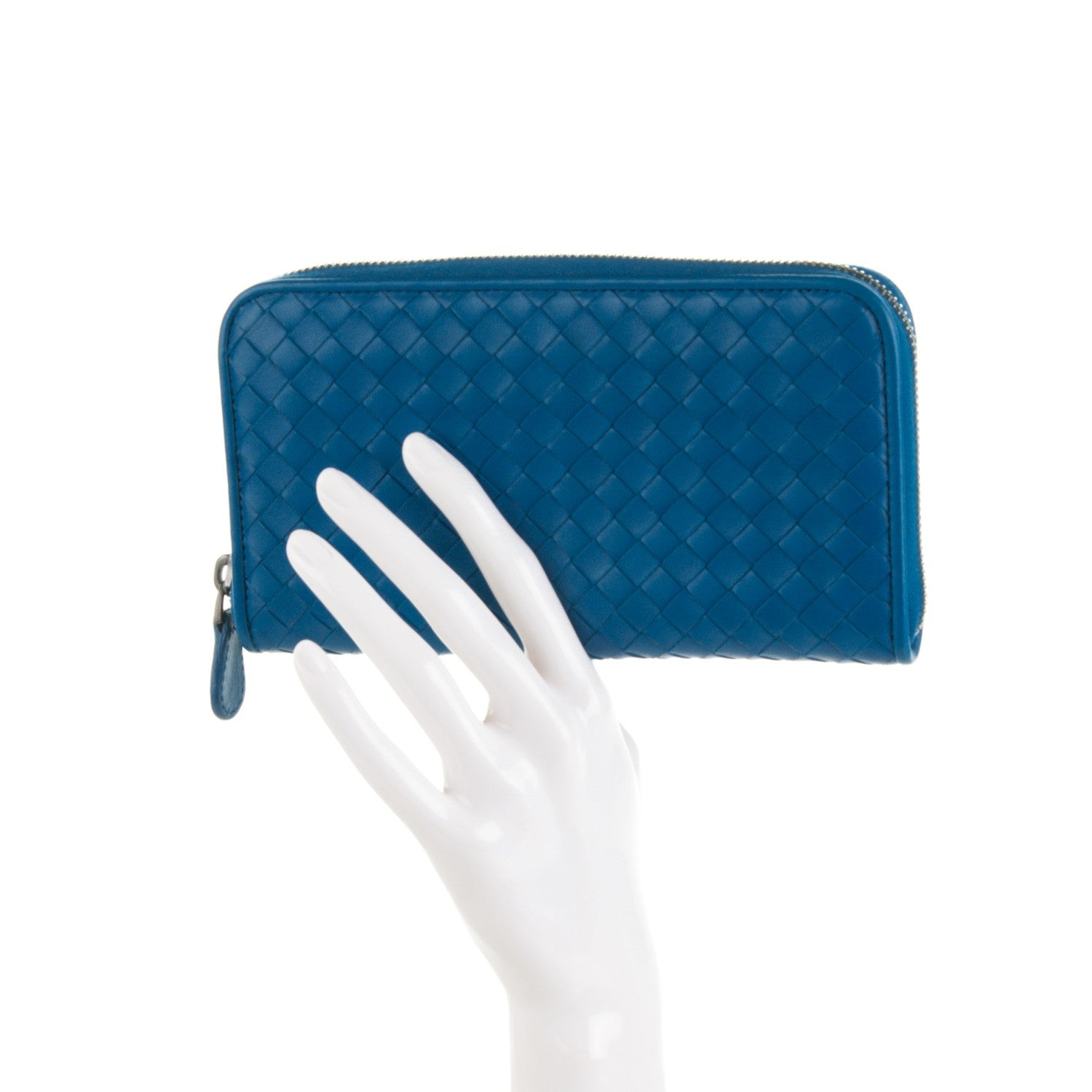 Bottega Veneta Nappa Intrecciato Zip Around Wallet Blue 2 of 8